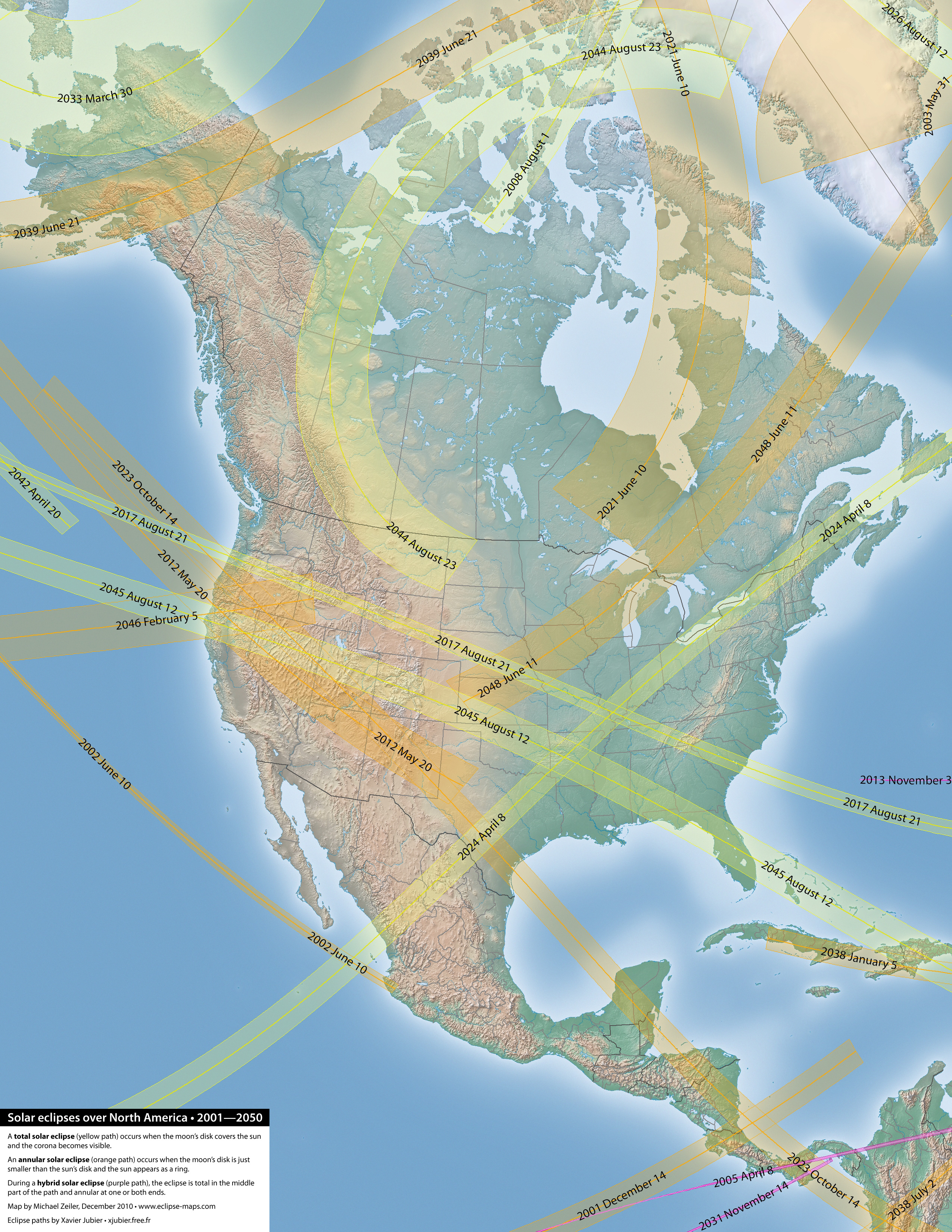 Every Solar Eclipse Over North America Between 2000 And 2050 (2550x3300